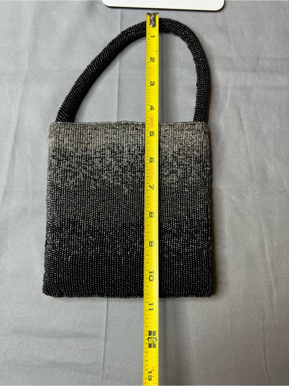 Vintage Black & Silver Fully Beaded Mini Evening Purse Handbag 6x6 - Picture 3 of 6